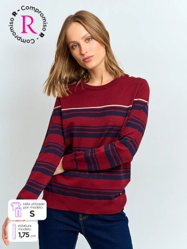 SWEATER MUJER CACHAREL CUELLO REDONDO MANGA LARGA RAYAS Y BOTONES - 1