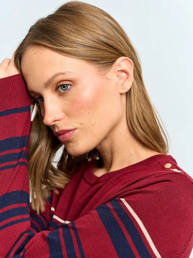 SWEATER MUJER CACHAREL CUELLO REDONDO MANGA LARGA RAYAS Y BOTONES - 3