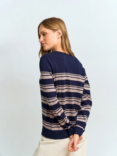 SWEATER MUJER CACHAREL CUELLO REDONDO MANGA LARGA RAYAS Y BOTONES - 2