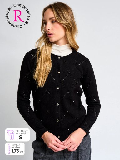 CARDIGAN MUJER CACHAREL LANA CUELLO REDONDO - 1