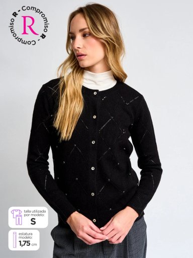 CARDIGAN MUJER CACHAREL LANA CUELLO REDONDO - 1