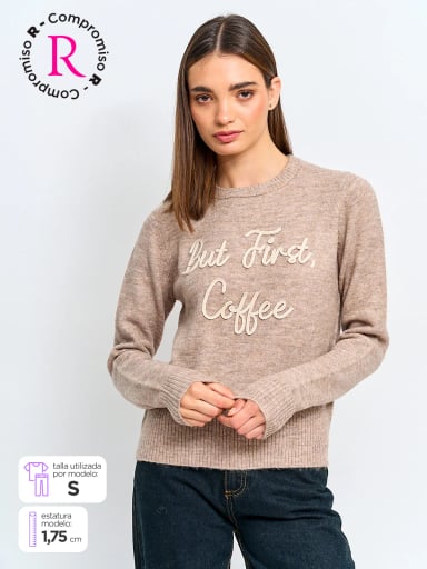 SWEATER MUJER INDEX MANGA LARGA BORDADO - 1