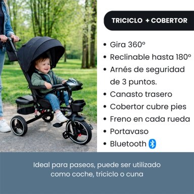 TRICICLO COCHE CUNA BEBEGLO BT 360 RS4090               - 5