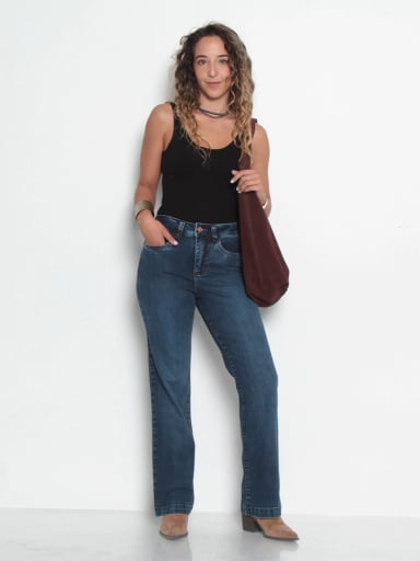 JEANS MUJER WADOS ALGODÓN RECTO TIRO ALTO PUSH UP - 1
