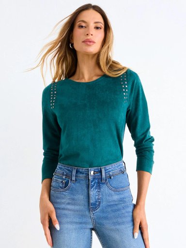 POLERA MUJER ASH CUELLO REDONDO MANGA LARGA TACHAS - 3
