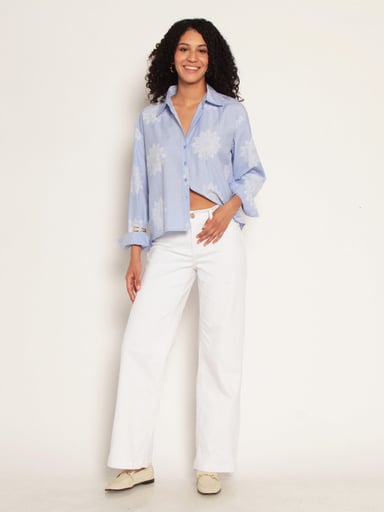 BLUSA MUJER WADOS ALGODÓN MANGA LARGA BORDADO ABOTONADA - 1