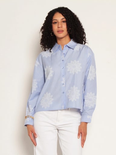 BLUSA MUJER WADOS ALGODÓN MANGA LARGA BORDADO ABOTONADA - 2