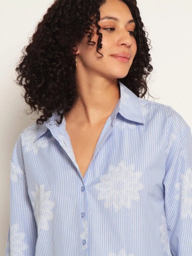 BLUSA MUJER WADOS ALGODÓN MANGA LARGA BORDADO ABOTONADA - 5