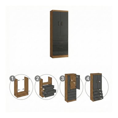 CLOSET EXIT 2 PUERTAS 4 CAJONES CAFÉ/NEGRO - 7