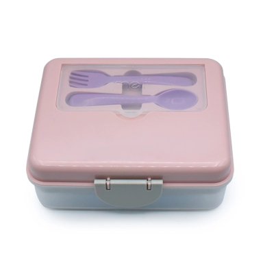 CONTENEDOR BENTO BOX CON CUBIERTO-ROSA - 1