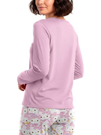 PIJAMA TOP HELLO KITTY MANGA LARGO ROSADO - 3