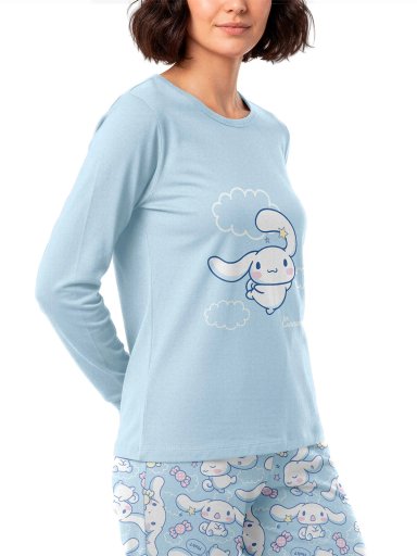 PIJAMA TOP HELLO KITTY MANGA LARGO CELESTE - 2