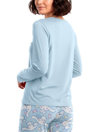 PIJAMA TOP HELLO KITTY MANGA LARGO CELESTE - 3