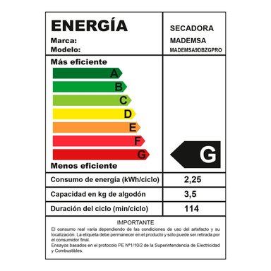 SECADORA DE ROPA POR VENTILACIÓN MADEMSA 9DBZG PRO 9KG BLANCO - 11