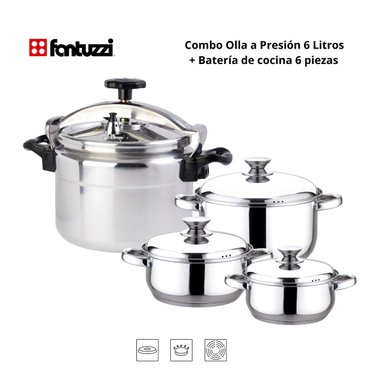 PACK FANTUZZI OLLA A PRESIÓN 6 LITROS COMPREZZO + BATERÍA DE COCINA 6 PIEZAS PAVIA - 1