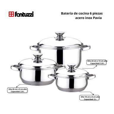PACK FANTUZZI OLLA A PRESIÓN 6 LITROS COMPREZZO + BATERÍA DE COCINA 6 PIEZAS PAVIA - 3