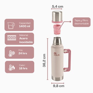 TERMO CLASICO 1.4 LITROS ROSADO PASTEL ZOLA - 2