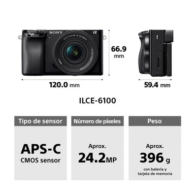CÁMARA MIRRORLESS SONY APS-C ILCE-6100X: A6100 + LENTE SELP16502 + LENTE SEL55210 - 9