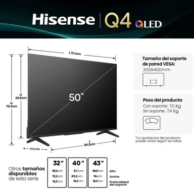 SMART TV HISENSE QLED FULL HD 50” 50Q4SV - 3