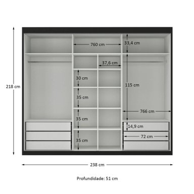 CLOSET DI PORETTI DESIGN SENNA 3P 6C NEGRO - 3