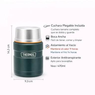 TERMO COMIDA THERMOS KING ACERO INOXIDABLE 470 ML VERDE - 5