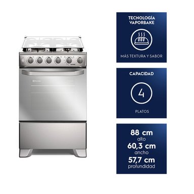 COCINA A GAS ELECTROLUX FE4SXC 4 PLATOS GRILL ACERO - 8