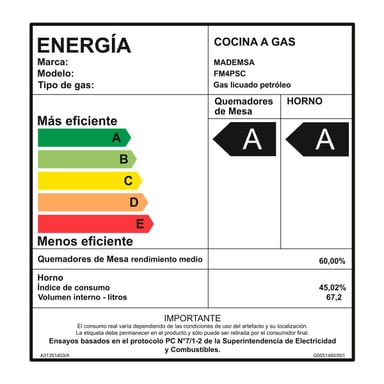 COCINA A GAS MADEMSA FM4PSC 4 PLATOS ACERO - 9