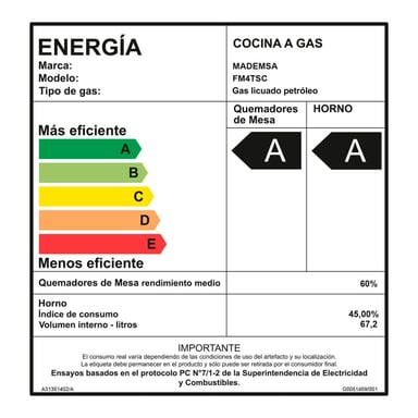COCINA A GAS MADEMSA FM4TSC 4 PLATOS ACERO - 9