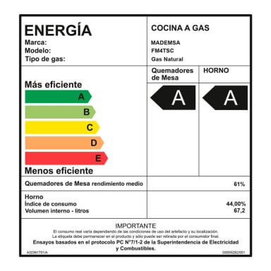 COCINA A GAS MADEMSA FM4TSC 4 PLATOS ACERO - 10