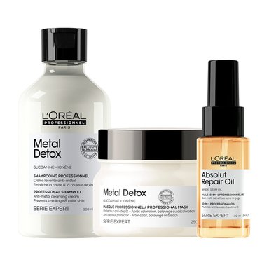 SET ANTI-QUIEBRE L'OREAL PROFESSIONNEL METAL DETOX+ABSOLUT REPAIR 300ML+250ML+30ML - 1