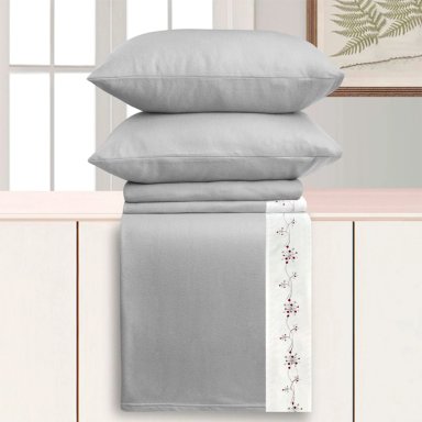 JUEGO DE SÁBANAS ANDES POLAR BORDADA FLOR 1.5 PLAZAS GRIS - 3