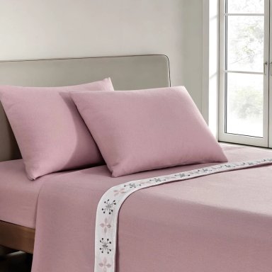 JUEGO DE SÁBANAS ANDES POLAR BORDADA GEO 2 PLAZAS ROSA - 1