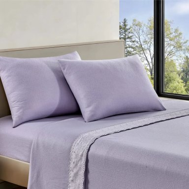 JUEGO DE SÁBANAS ANDES POLAR BRODERIE 1.5 PLAZAS LILA - 1