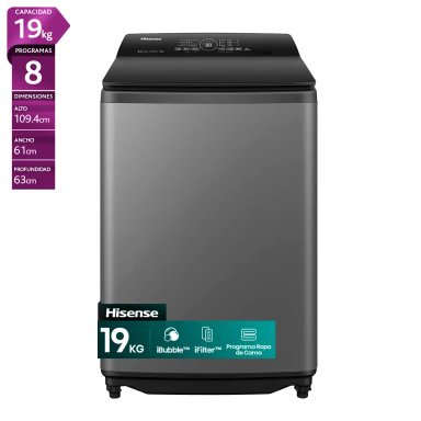 LAVADORA CARGA SUPERIOR HISENSE WT3I1923UT 19KG GRAFITO - 1
