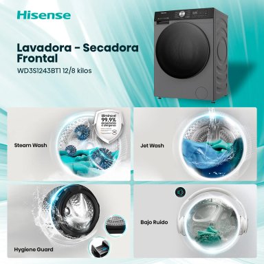 LAVADORA SECADORA HISENSE WD3S1243BT1 12KG 8KG GRAFITO - 4