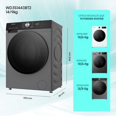 LAVADORA SECADORA HISENSE WD3S1443BT2 14KG 9KG GRAFITO - 3