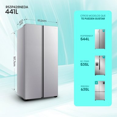 REFRIGERADOR SIDE BY SIDE HISENSE RS3P428NEDA 441L NO FROST PLATA - 3