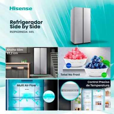 REFRIGERADOR SIDE BY SIDE HISENSE RS3P428NEDA 441L NO FROST PLATA - 4