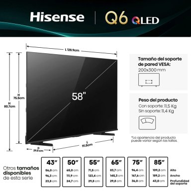 SMART TV HISENSE QLED 4K UHD 58” 58Q6QV - 3