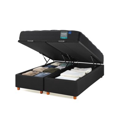 CAMA BAUL FLEX BLACK 2 PLAZAS BOX B/D GRIS - 1