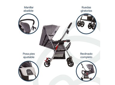 COCHE PASEO BEBE CUNA TWISTER SX GRIS BEBESIT - 4