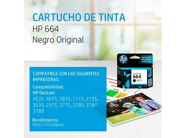CARTUCHO DE TINTA HP ORIGINAL 664 NEGRO - 6