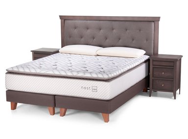 JUEGO DE DORMITORIO ROSEN CAMA EUROPEA NEST 2 PLAZAS + ALMOHADAS + RESPALDO + VELADORES - 1