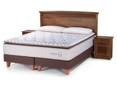 JUEGO DE DORMITORIO ROSEN CAMA EUROPEA NEST KING + ALMOHADAS + RESPALDO + VELADORES - 1