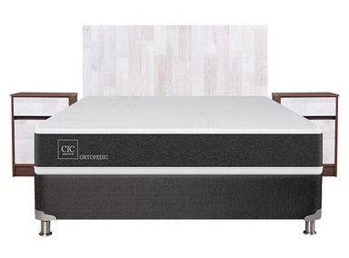 JUEGO DE DORMITORIO CIC CAMA BOX SPRING NEW ORTOPEDIC B5 BN 2 PLAZAS NEGRO + SET LEGNO - 1