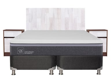 JUEGO DE DORMITORIO CIC CAMA BOX SPRING ORTOPEDIC ADVANCE B5 BD 2 PLAZAS NEGRO + SET LEGNO - 1