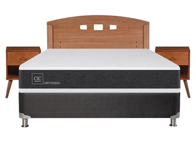 JUEGO DE DORMITORIO CIC CAMA BOX SPRING NEW ORTOPEDIC B5 BN 2 PLAZAS NEGRO + SET NEW GALES - 1