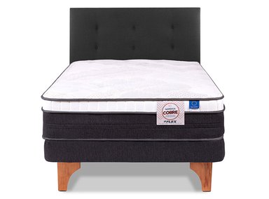 JUEGO DE DORMITORIO FLEX CAMA EUROPEA NÓRDICA COBRE 1.5 PLAZAS + RESPALDO ROYAL NEGRO - 1