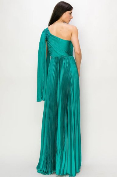 VESTIDO LARGO FIESTA MUJER ALTO ASTRAL VERDE ASIMETRICO PLISADO FIESTA MATRIMONIO - 3