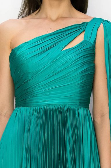 VESTIDO LARGO FIESTA MUJER ALTO ASTRAL VERDE ASIMETRICO PLISADO FIESTA MATRIMONIO - 4